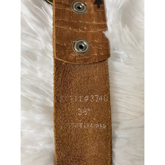 Genuine Leather Belt Women Size 38 Rhinestone Oval Buckle Brown Western - Picture 5 of 10